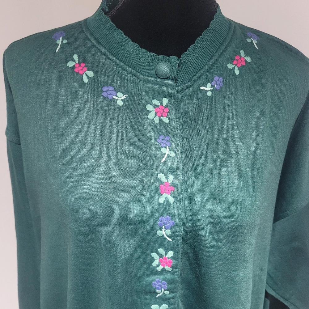 Lady Footlocker Women's 80's Vintage Floral Embroidered Cardigan Medium Green - Picture 4 of 10